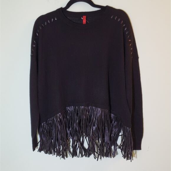 5/48 Indie Chic Black Pullover Sweater with Fringed Hem SMALL ~ Grunge Punk Rave - Picture 3 of 9